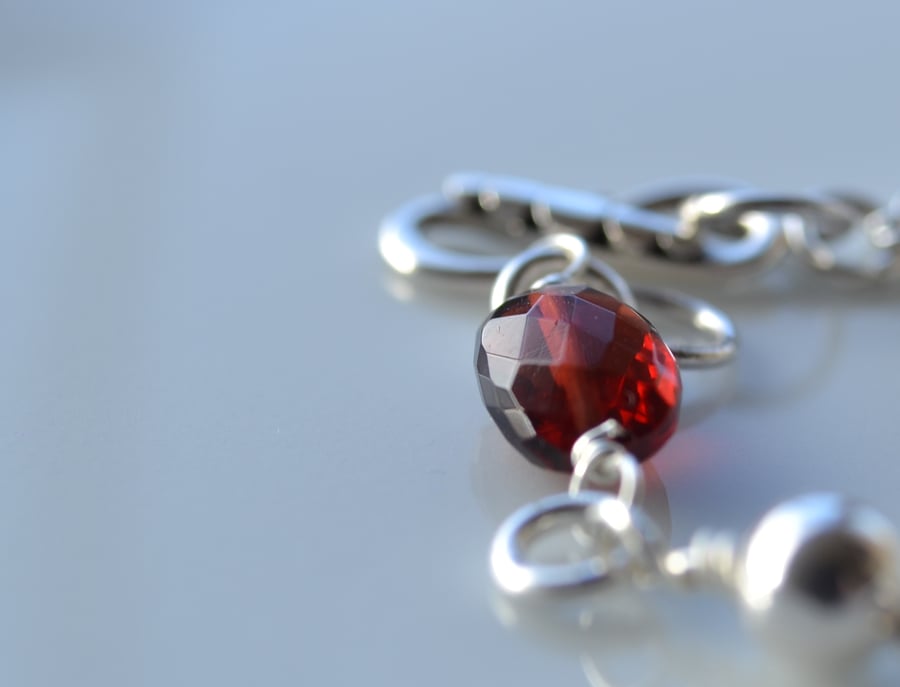 Garnet and sterling silver bracelet - January Birthstone