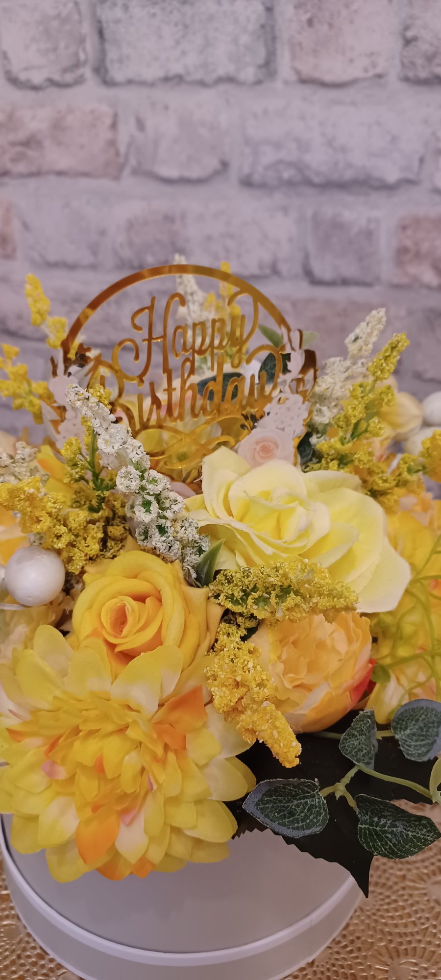 Birthday Hatbox with Sunny Yellow flowers