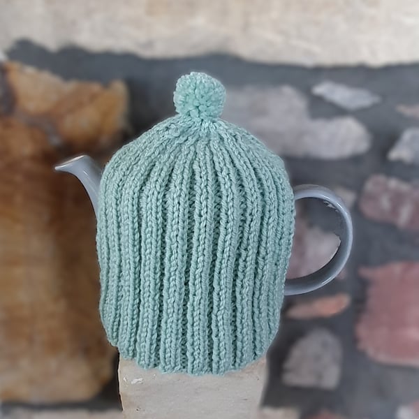 Tea Cosy for Le Creuset Medium Grand 1.3L Tea Pot, Hand Knitted, Duck Egg Green