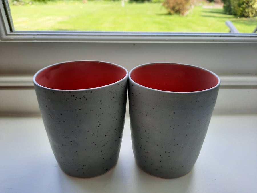 Raspberry and grey speckle ceramic mug