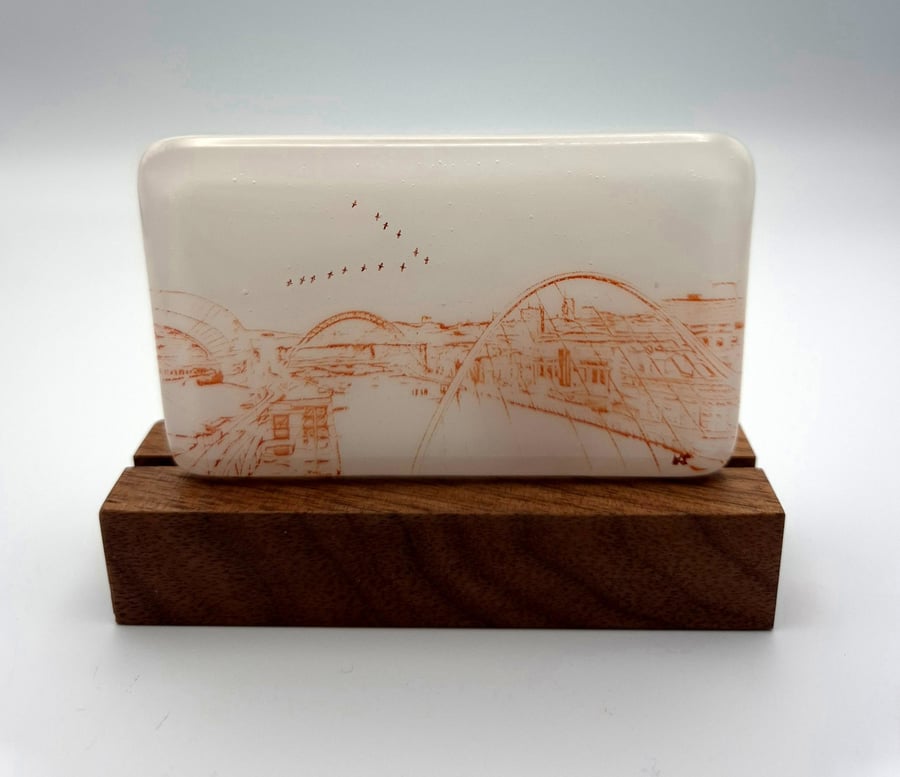 Image of The Millennium Bridge on White Glass Panel on Block