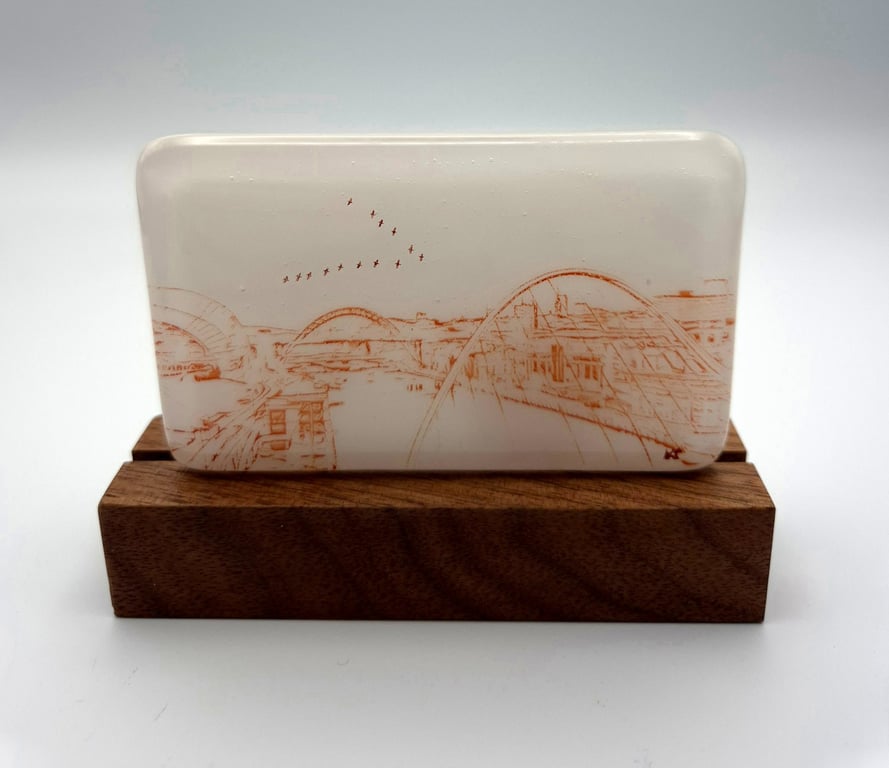 The Millennium Bridge on White Glass Panel on Block