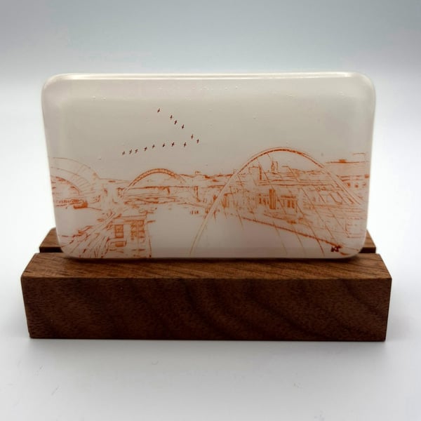 The Millennium Bridge on White Glass Panel on Block