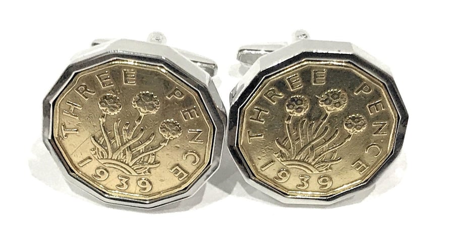 1941 Threepence 3d 80th birthday Cufflinks - Original 1941 threepence coin cuffl
