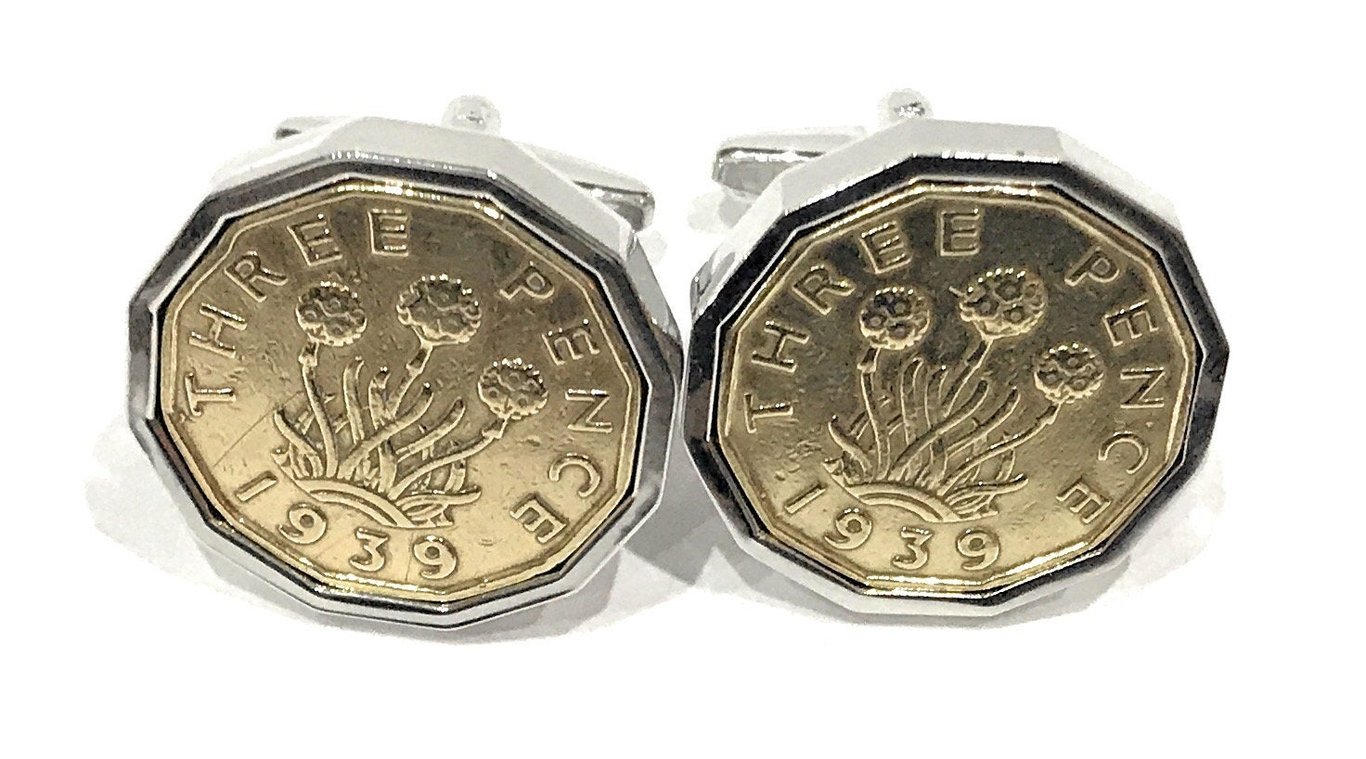 1941 Threepence 3d 85th birthday Cufflinks - Original 1941 threepence coin cuffl