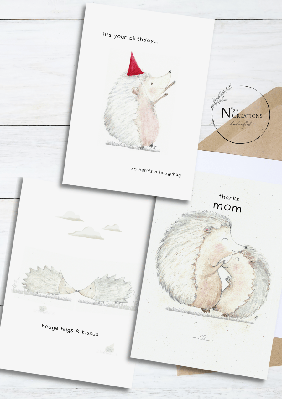 Hedgehog - set of 3 cards (Birthday, Anniversary, Mother's Day)