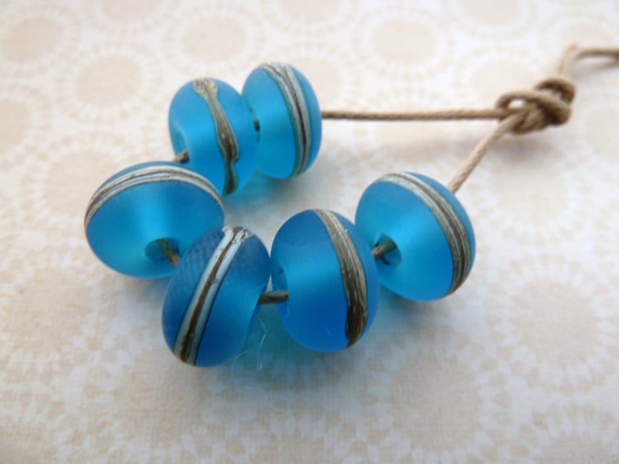 blue frosted lampwork glass beads