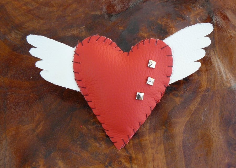 Leather Brooch -  Valentine - Wings of Love