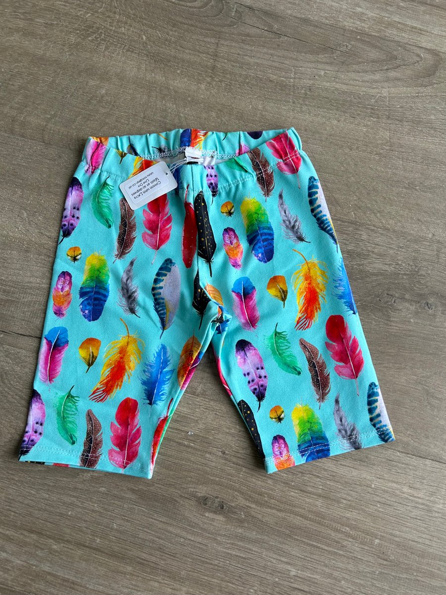 Turquoise Feather print Cycle Shorts - sizes 3 & 4 years