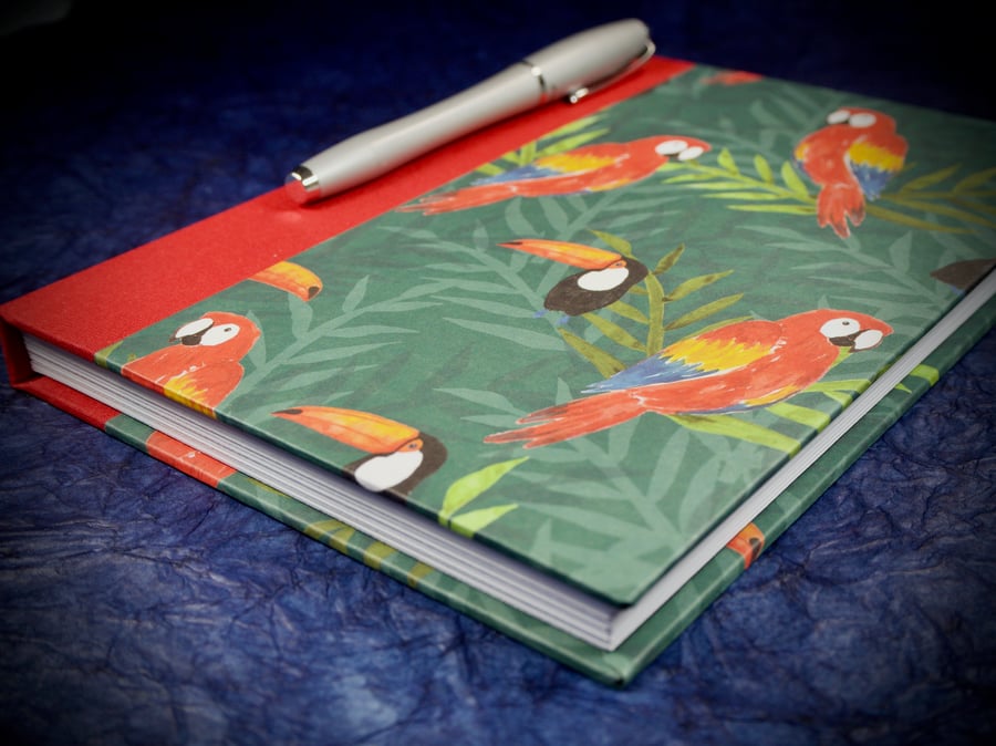 A5 Quarter-bound Notebook with decorative parrot cover