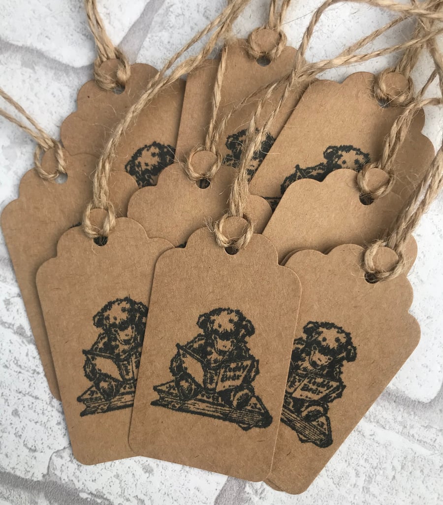 Hand Stamped Teddy Bear Gift Tags (Pack of 10) Kraft Card Birthday, Baby, Weddin