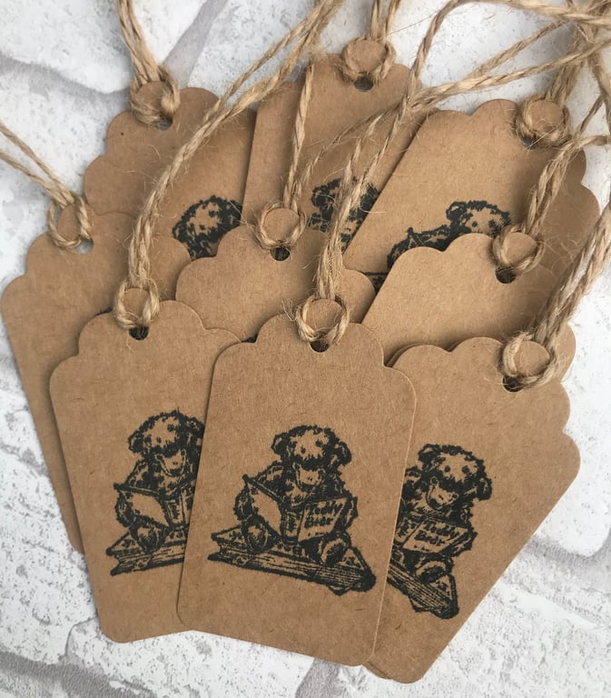 Hand Stamped Teddy Bear Gift Tags (Pack of 10) Kraft Card Birthday, Baby, Weddin