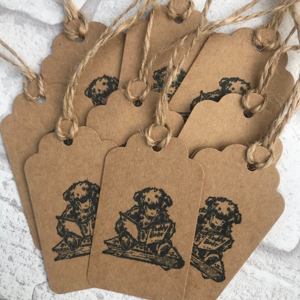 Hand Stamped Teddy Bear Gift Tags (Pack of 10) Kraft Card Birthday, Baby, Weddin