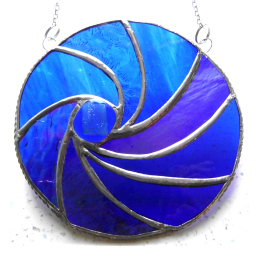 Ripwave Blue Stained Glass Suncatcher Handmade Sea 014