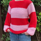 Red and pink stripy crochet jumper