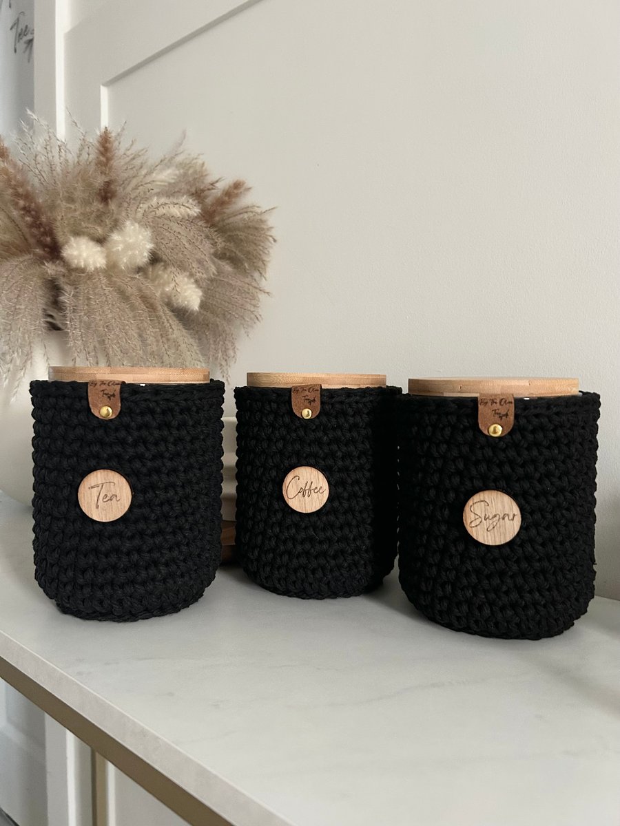 Boho Farmhouse Vibe Tea Coffee Sugar Pots, Storage 