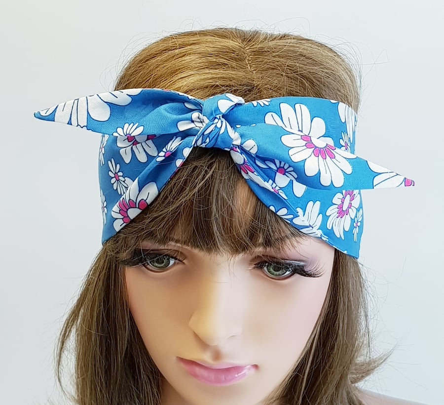 Floral hair scarf, cotton  self tie hairband, summer headband, hair tie