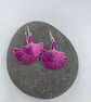 Dark pink double ginkgo leaf aluminium earrings
