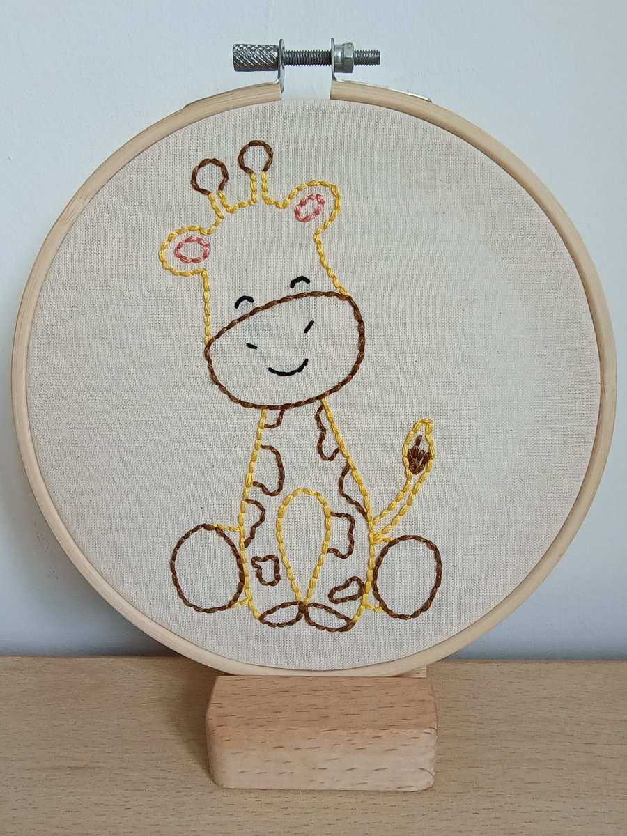 Beginners giraffe themed embroidery stitching hoop, sewing craft kit children