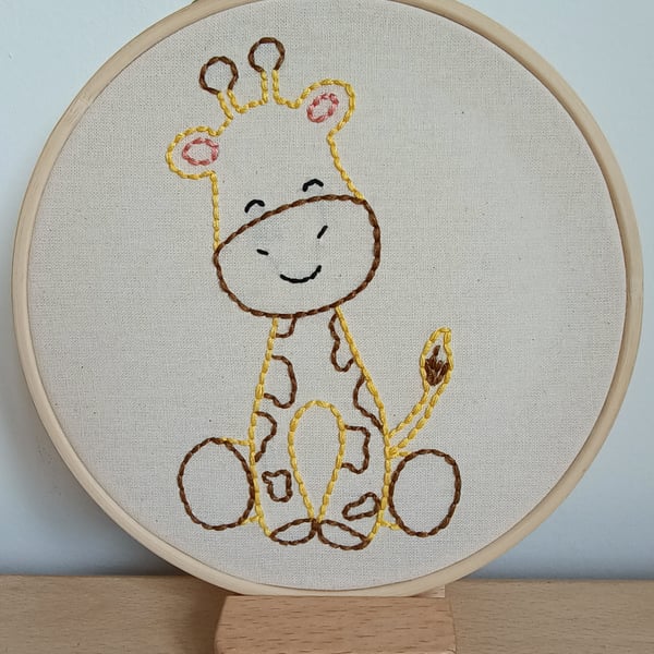Beginners giraffe themed embroidery stitching hoop, sewing craft kit children