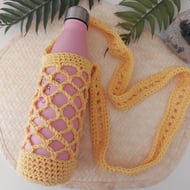 Crochet Cotton Water Bottle Holder Carrier Vanilla