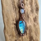Labradorite & Moonstone Copper Statement Necklace Pendant Gift Crystal Jewellery