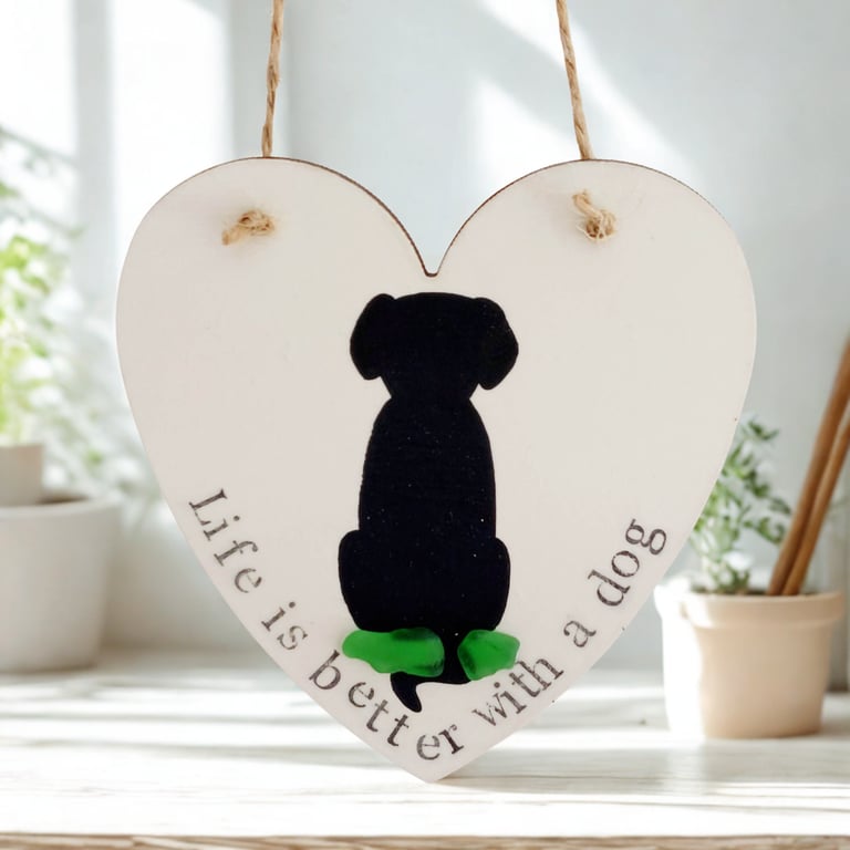 Sea Glass Dog Decoration, Beach Glass Hanging Heart Ornament Gift for Dog Lovers