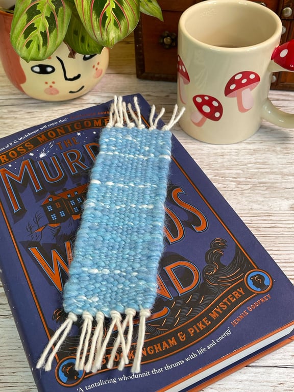 Hand Woven Bookmark in Handspun Yarn - Seascape