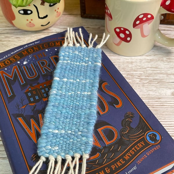 Hand Woven Bookmark in Handspun Yarn - Seascape