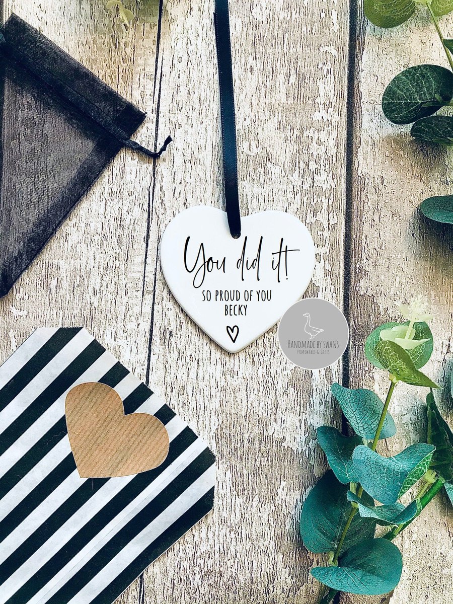 Ceramic hanging heart, proud of you, well done, heart keepsake, gift for friend,