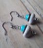 Beach Pebble Earrings with Turquoise Glass Beads - Image 1