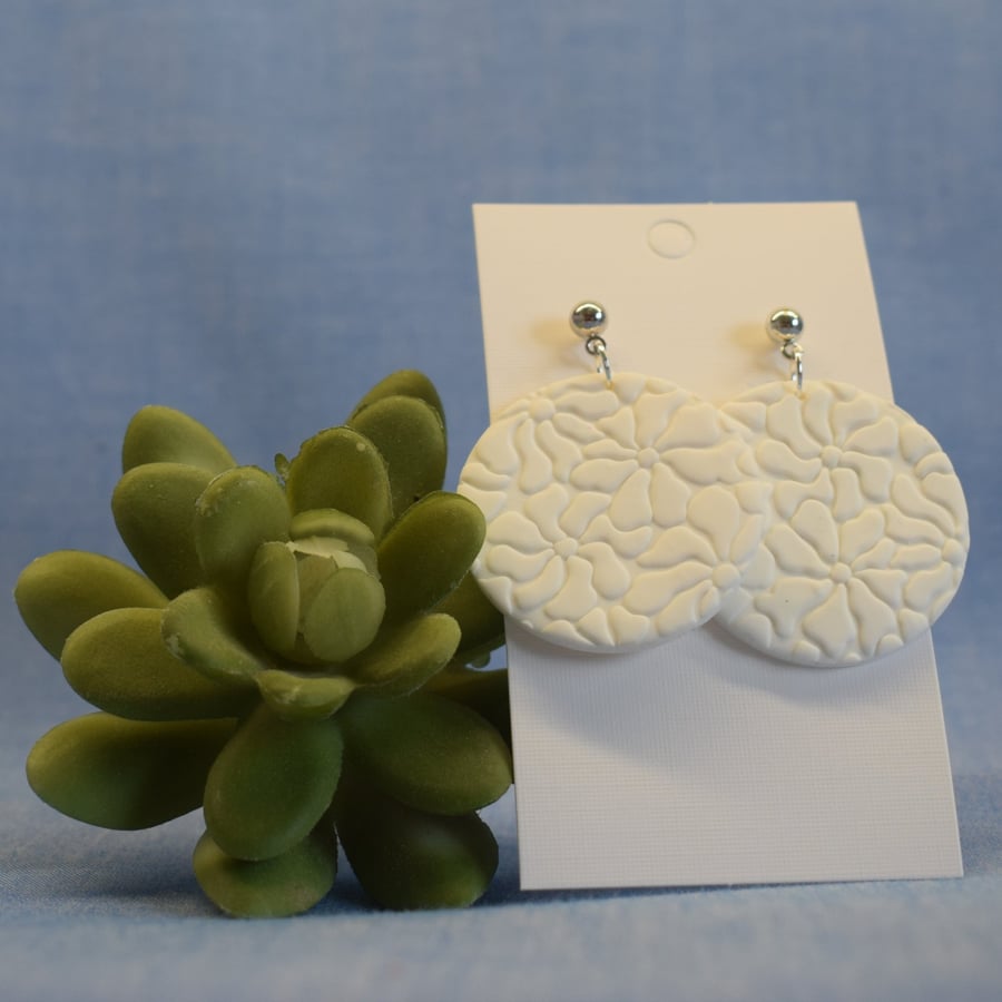 Embossed Floral Disc Earrings