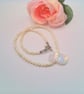 White Cats Eye Bead and an Iridescent Centre Necklace and Earrings, Gift for Her - Image 2
