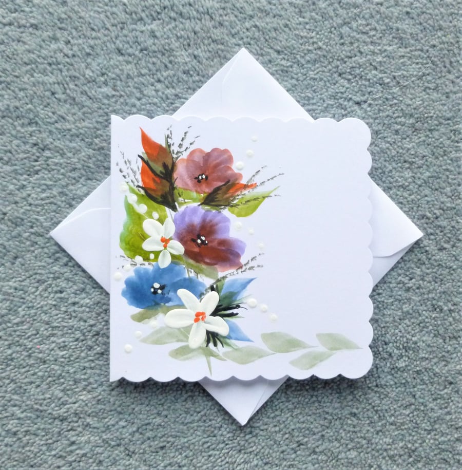 hand painted floral greetings card ( ref F 322 )