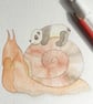 Watercolour Teddy Bear Illustration - Taking It Slow - Snail and Panda  - Image 3