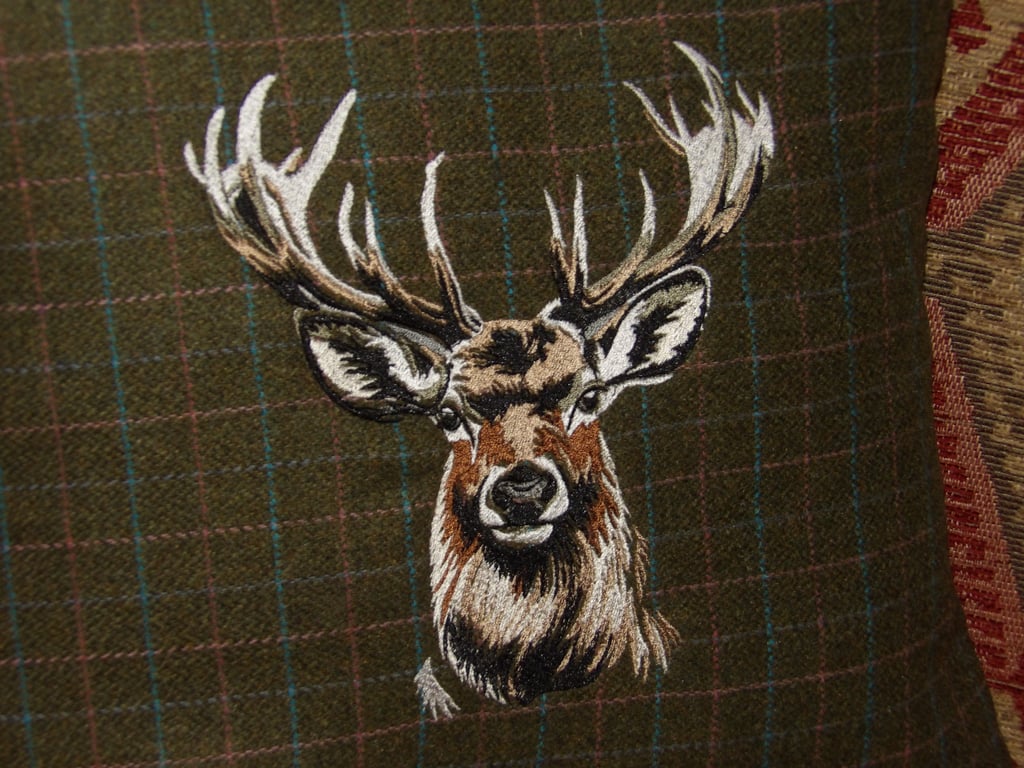 Lovely stag embroidered tweed cushion cover 