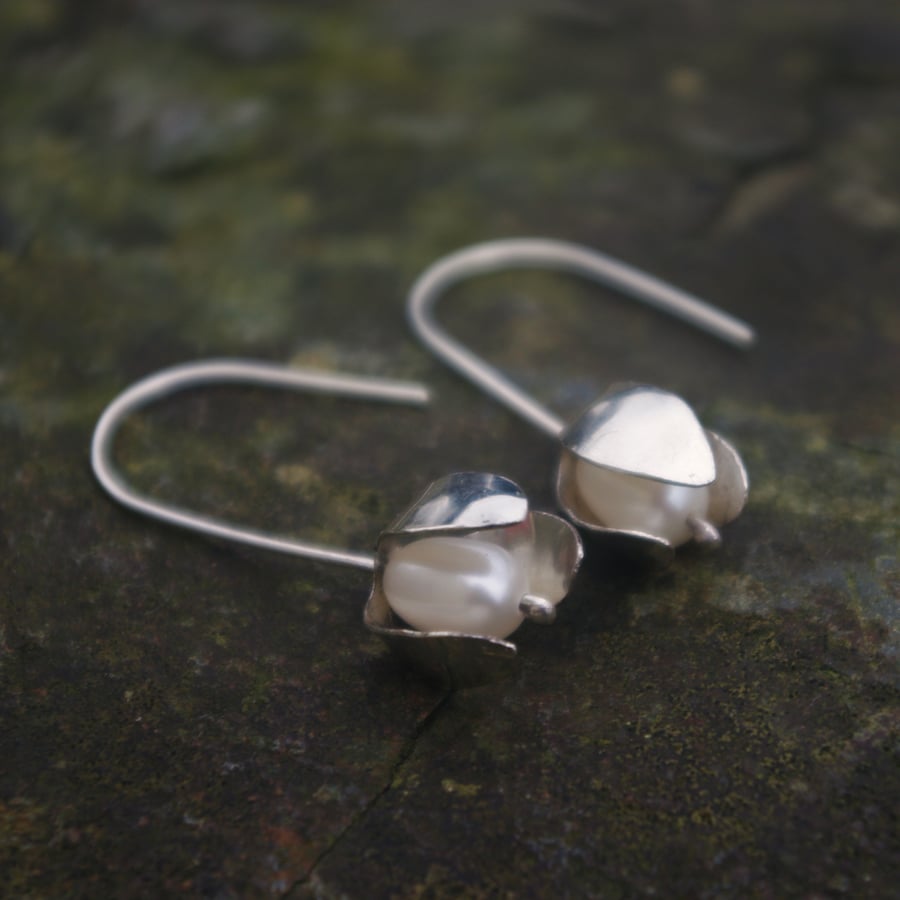 Silver Snowdrop Earrings  with Freshwater Pearl  