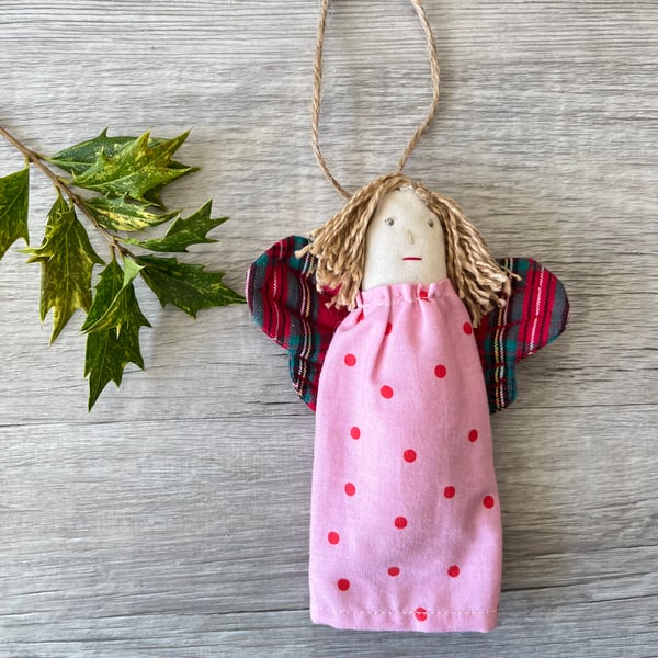  Hanging Tartan Scrappy Angel Decoration 