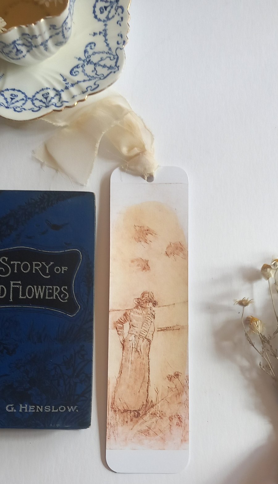 Hand printed  book mark 'Girl and Birds'