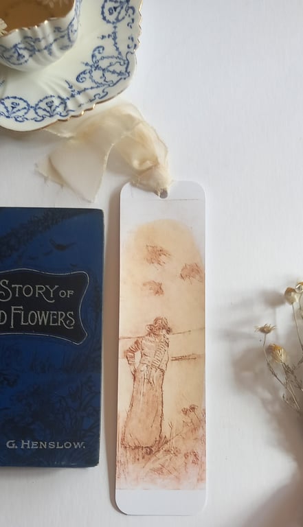 Hand printed  book mark 'Girl and Birds'