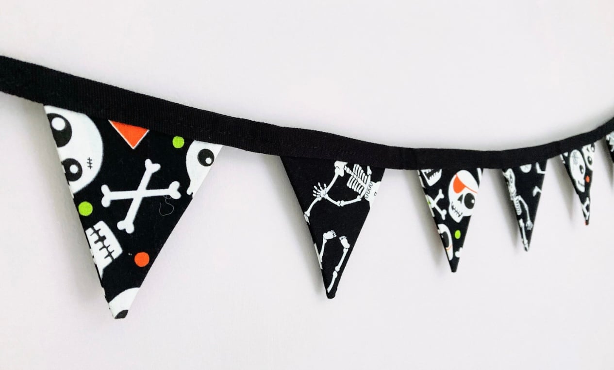 Glow in the Dark Skull, Skeleton Bunting: Halloween Decor, Double Sided