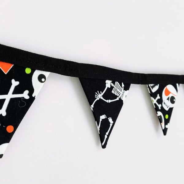 Glow in the Dark Skull, Skeleton Bunting: Halloween Decor, Double Sided