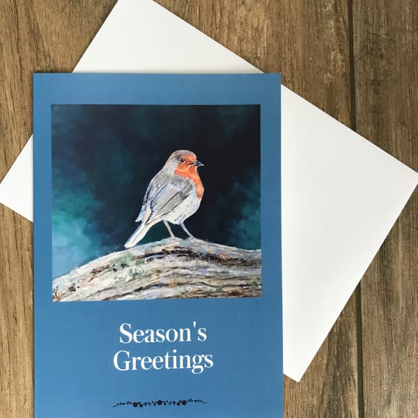 Handsome robin Christmas card by British artist