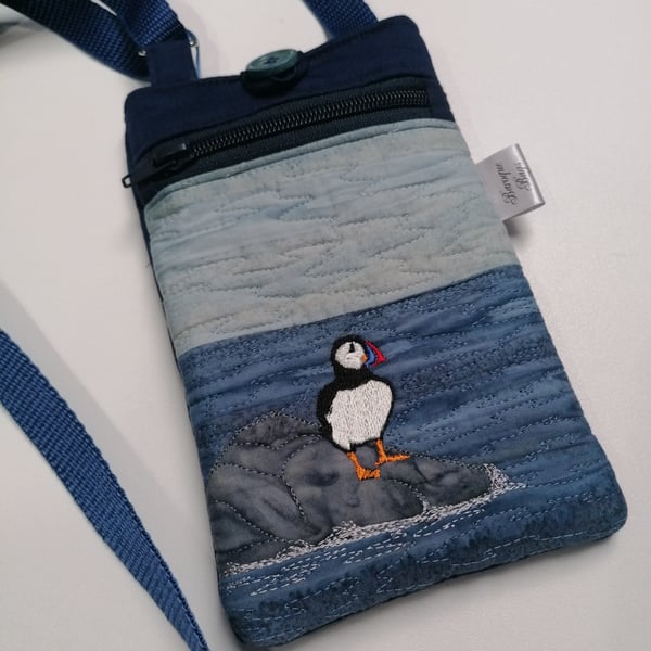 Coastal inspired Puffin Mini Crossbody Phone Bag 