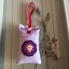 Hand Embroidered Pink Button Lavender Bag