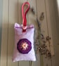Hand Embroidered Pink Button Lavender Bag - Image 1