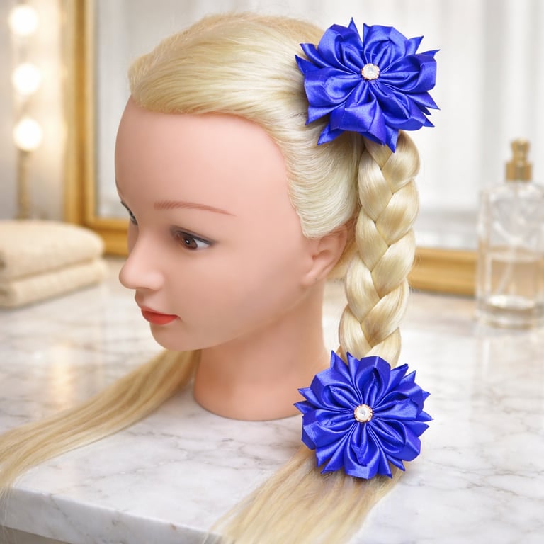 Crafted Purple Ribbon Flower Hair Accessories – Satin Floral Ponytail Holders