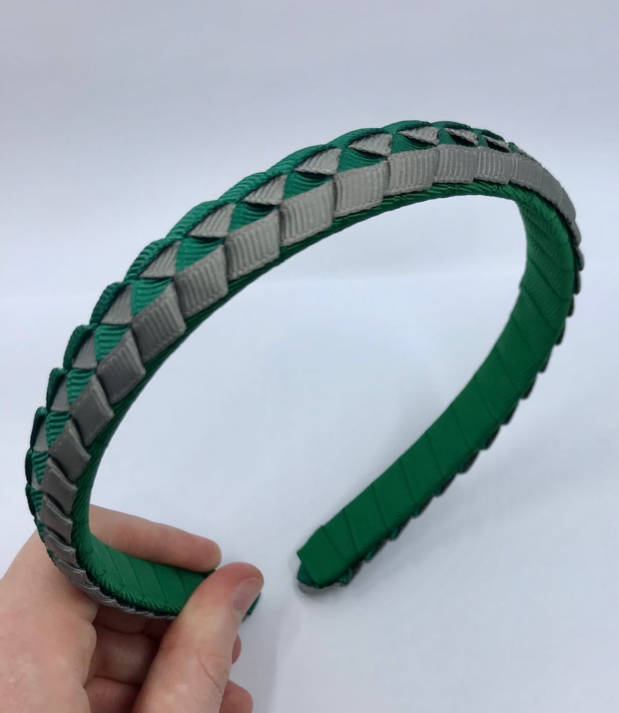 School Hunter Green and Grey Pleated Hairband
