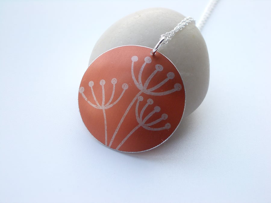 Cow parsley pendant necklace in orange