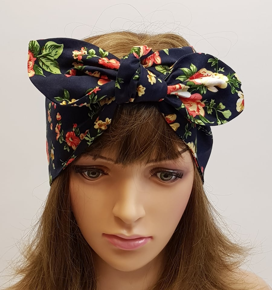 Retro style summer hair scarf, cotton head scarf, self tie headband, bandanna